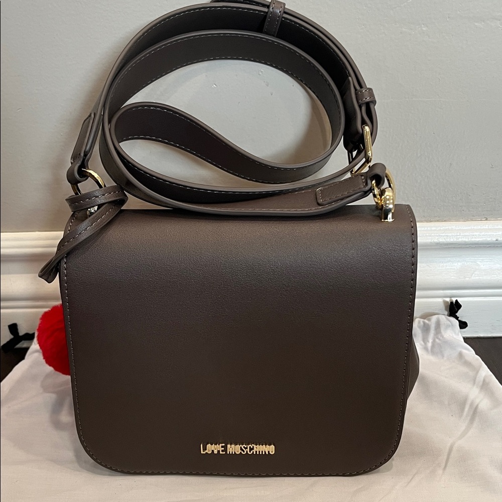 Love Moschino Taupe/Brown Crossbody Bag with Gold Logo - Picture 2 of 14